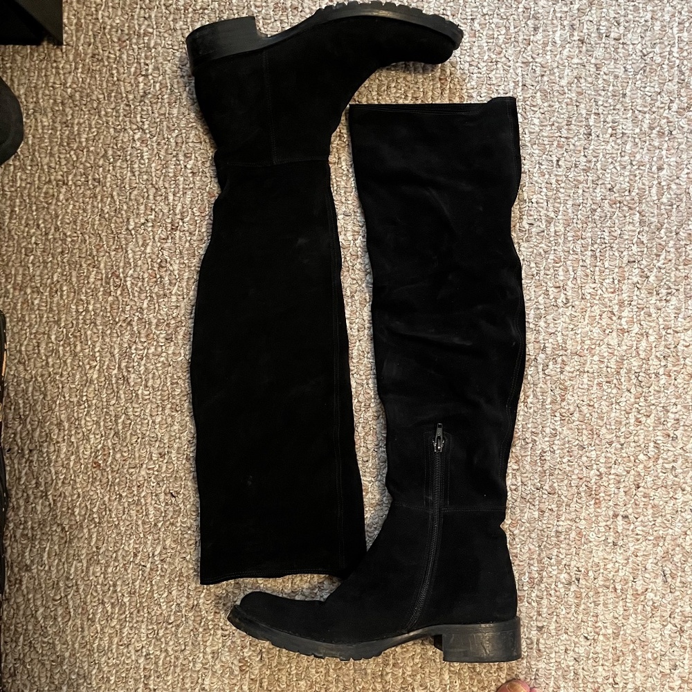 Over the Knee Suede Boots with Lug Sole - Size 37